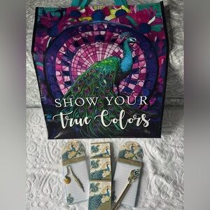 Punch Studio 8 Piece Peacock Notepads & Bag New